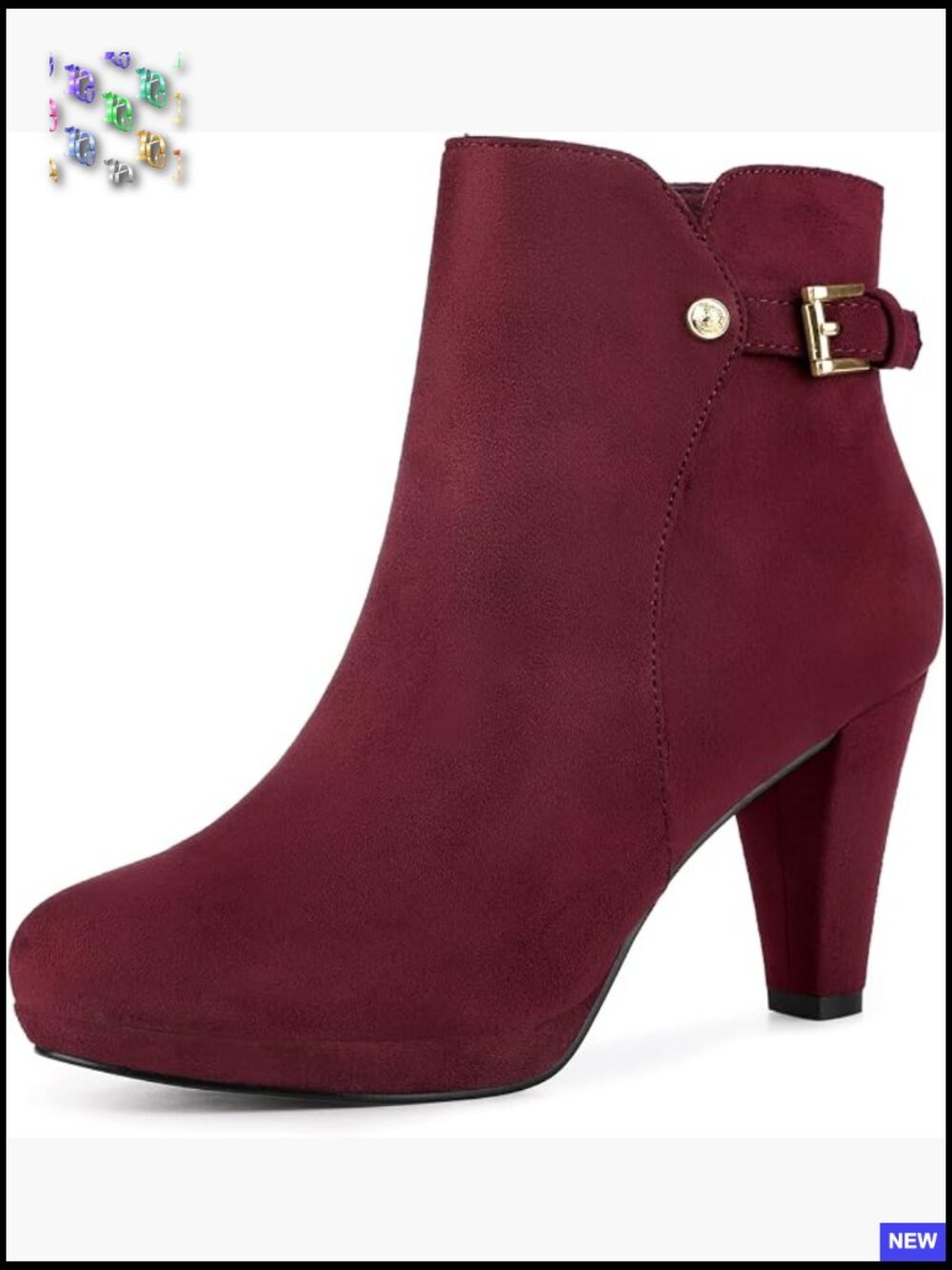 Low Platform Side Zip Buckle Chunky High Heel Ankle Booties Block Heel